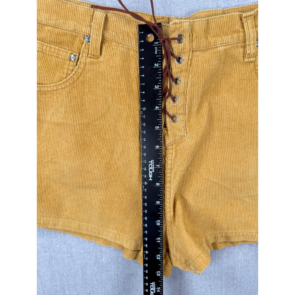 Some Days Lovin Rising Sun Mustard Yellow Corduroy Lace Up Shorts Womens Small - Picture 3 of 9